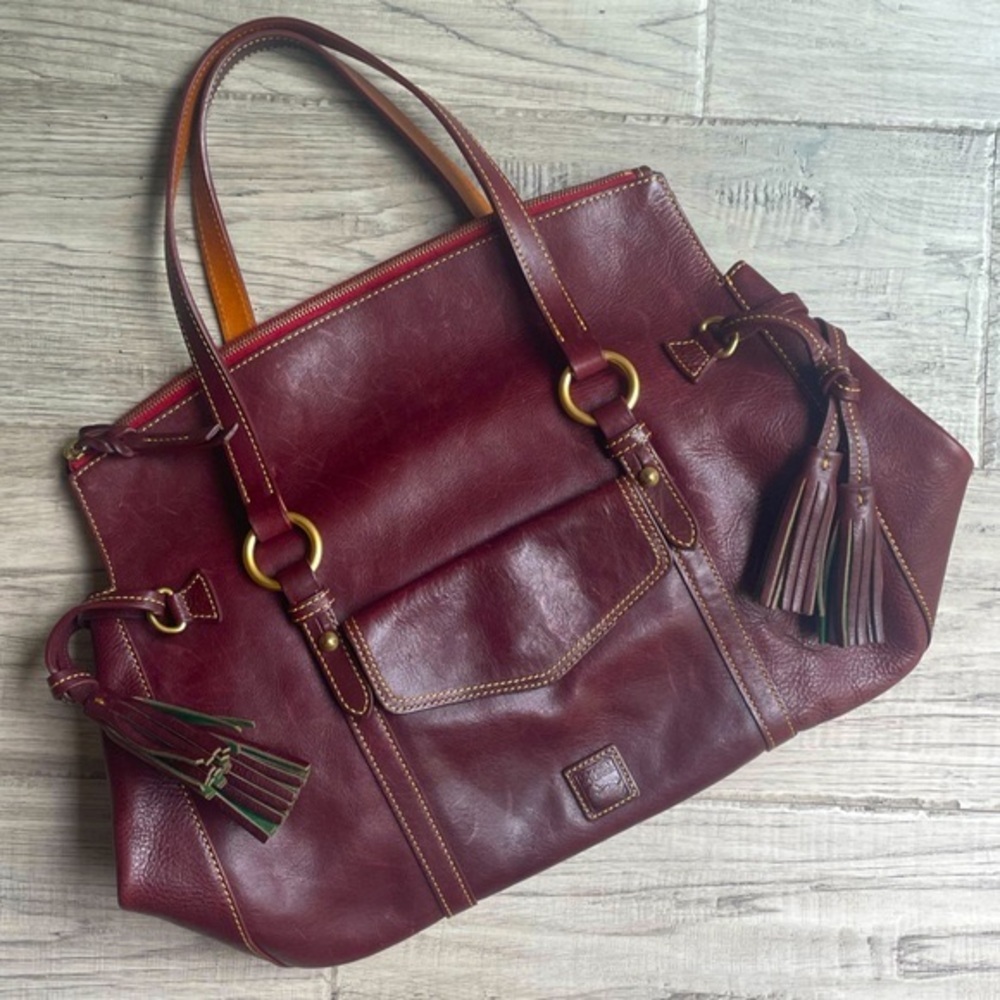 Dooney and Bourke Florentine Smith Large Tote Bag  H 9.5" X W 6.5" x L 16 “Plum”